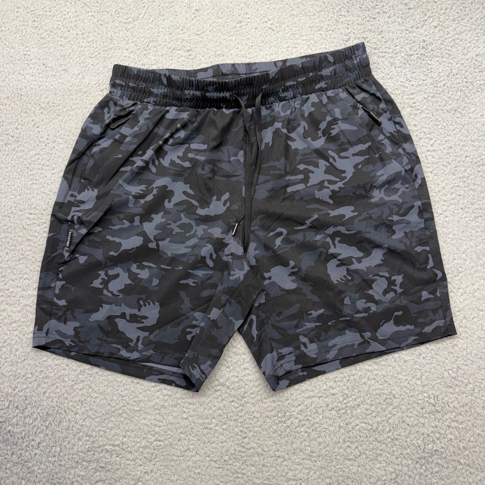 Santiny L7_L Mens Large Gray Camo Zipper Pockets Athletic Performance Shorts